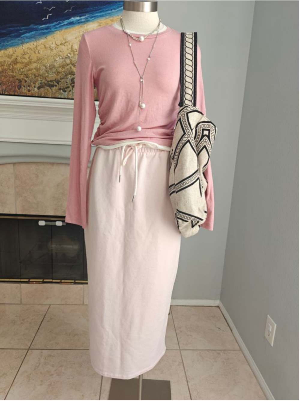 NWT 100% Cotton Soft Pink Maxi Skirt | Elastic Waist | Minimalist